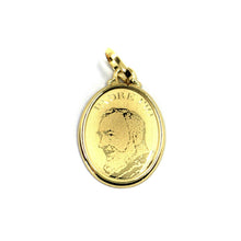 Load image into Gallery viewer, 18k yellow gold pendant, Saint Pio of Pietrelcina, 20mm satin oval medal.