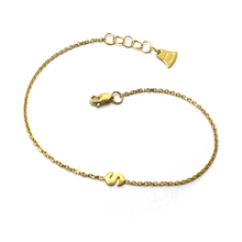 Load image into Gallery viewer, 18k yellow gold rolo thin bracelet with central small 5mm letter initial S.