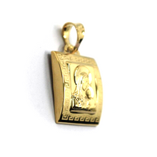 Load image into Gallery viewer, 18k yellow gold square 15mm medal pendant with frame, Virgin Mary Jesus Christ.
