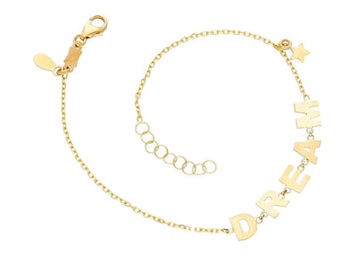 18K YELLOW GOLD BRACELET SQUARE CABLE CHAIN, WRITTEN DREAM WITH PENDANT STAR.