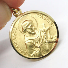 Load image into Gallery viewer, 18k yellow gold St Saint Francis Francesco Assisi medal, made in Italy, 15 mm.

