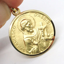 Load image into Gallery viewer, 18k yellow gold St Saint Francis Francesco Assisi medal, made in Italy, 15 mm.