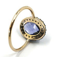 Load image into Gallery viewer, SOLID 18K ROSE GOLD FLOWER RING, CUSHION OVAL BLUE CRYSTAL CUBIC ZIRCONIA FRAME.