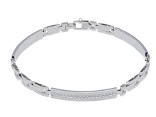 Charger l'image dans la galerie, 18K WHITE GOLD MAN SEMI RIGID BRACELET ALTERNATE 4mm FLAT WORKED STRIPED PLATES.