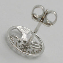 Cargar imagen en el visor de la galería, 18k white gold round button earrings with beautiful tree of life, made in Italy.
