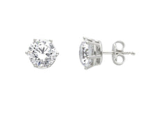 Cargar imagen en el visor de la galería, 18K WHITE GOLD STUD EARRINGS WHITE 8mm CUBIC ZIRCONIA, 6 PRONG, SOLITAIRE.