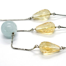 Charger l'image dans la galerie, 18k white gold necklace venetian chain faceted drop citrine & big aquamarine.