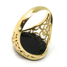 Load image into Gallery viewer, 18k yellow gold band man ring, nautical anchor, finely worked, black enamel.