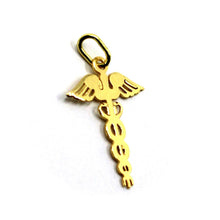 Load image into Gallery viewer, 18K YELLOW GOLD SMALL 22mm 0.87" FLAT CADUCEUS PENDANT, MADE IN ITALY.