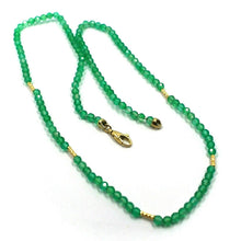 Load image into Gallery viewer, 18K YELLOW GOLD NECKLACE 17.3", 44cm FACETED ROUND 3mm GREEN AGATE, WORKED TUBES.