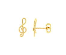 Cargar imagen en el visor de la galería, 18K YELLOW GOLD EARRINGS, TREBLE CLEF VIOLIN KEY SMALL 7mm 0.28", MADE IN ITALY.