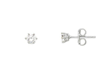 Cargar imagen en el visor de la galería, 18K WHITE GOLD STUD EARRINGS WHITE 4mm CUBIC ZIRCONIA, 6 PRONG, SOLITAIRE.