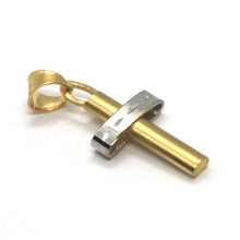 Load image into Gallery viewer, 18K YELLOW WHITE GOLD MINI TUBE FINELY SATIN AND ALTERNATE CROSS, MADE IN ITALY.