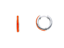 Cargar imagen en el visor de la galería, 18K WHITE GOLD ORANGE ENAMEL CIRCLE HOOPS 10mm x 2mm EARRINGS, MADE IN ITALY.