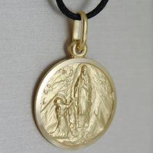 Load image into Gallery viewer, 18k yellow gold Senora Lady of Lourdes 17 mm round medal Virgin Mary pendant.