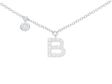 Charger l'image dans la galerie, 18k white gold necklace, pendant mini initial letter B, 0.7 cm, 0.3", rolo chain.