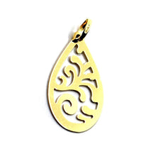 Cargar imagen en el visor de la galería, 18K YELLOW GOLD FINELY WORKED PENDANT, FLAT DROP 15x24mm, MADE IN ITALY.