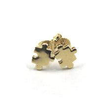 Load image into Gallery viewer, SOLID 18K YELLOW GOLD EARRINGS, SMALL 7x9mm PUZZLE PIECES, FLAT, MADE IN ITALY.