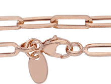 Charger l'image dans la galerie, 18K ROSE GOLD BRACELET SQUARED OVAL PAPER CLIP 3x10mm LINKS, 7.5" 19cm ITALY.