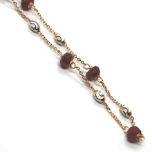 Charger l'image dans la galerie, 18k rose gold anklet, alternate 4mm red ruby & 3mm faceted white balls 9.8" 25cm.