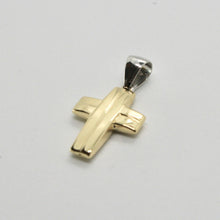 Load image into Gallery viewer, 18k white and yellow gold cross stylized very luster made in Italy 1 inches.