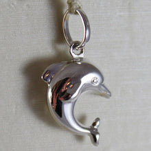 Cargar imagen en el visor de la galería, 18k white gold rounded mini dolphin pendant charm, finely hammered made in Italy.