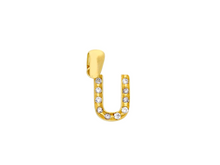 Load image into Gallery viewer, 18K YELLOW GOLD SMALL 10mm 0.4" PENDANT CHARM INITIAL LETTER U, CUBIC ZIRCONIA.