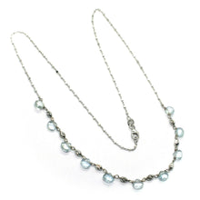Charger l'image dans la galerie, 18k white gold necklace drop faceted aquamarine, rolo cube chain, faceted balls.