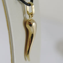 Load image into Gallery viewer, 18K YELLOW GOLD ROUNDED LUCKY HORN CORNICELLO CHARM PENDANT SHINY 1.26 INCHES MADE IN ITALY.