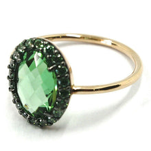 Charger l'image dans la galerie, SOLID 18K ROSE GOLD FLOWER RING CUSHION OVAL, GREEN CUBIC ZIRCONIA FRAME.