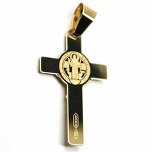 Load image into Gallery viewer, SOLID 18K YELLOW GOLD FLAT CROSS WITH JESUS & SAINT BENEDICT MEDAL, 24 mm.
