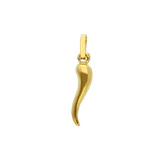 Cargar imagen en el visor de la galería, 18K YELLOW GOLD 20mm 0.8" ROUNDED LUCKY HORN CORNICELLO PENDANT SMOOTH BRIGHT MADE IN ITALY.