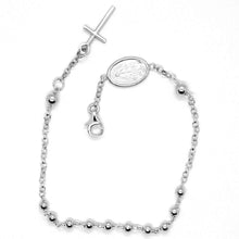Load image into Gallery viewer, 18k white gold rosary bracelet, 3 mm spheres, cross & miraculous medal.