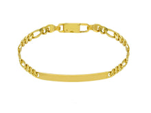 Load image into Gallery viewer, SOLID 18K YELLOW GOLD BRACELET 3.5mm FIGARO 3+1 CUBAN CURB ENGRAVING PLATE, 7.5".