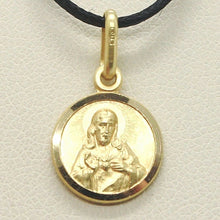 Load image into Gallery viewer, 18k yellow gold Scapular Our Lady of Mount Carmel Sacred Heart medal 13mm Virgin Mary of Carmen pendant.