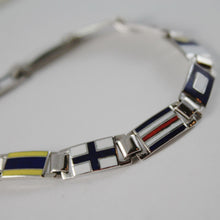 Load image into Gallery viewer, massive solid 18k white gold bracelet with glazed nautical flags, made in Italy.