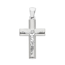 Charger l'image dans la galerie, 18K WHITE GOLD ROUNDED CROSS PENDANT, SMOOTH WITH JESUS CHRIST, LENGTH 29mm.