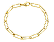 Cargar imagen en el visor de la galería, 18K YELLOW GOLD BRACELET ROUNDED TUBE OVAL PAPER CLIP 5x15mm ITALY MADE 7.1".