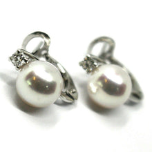 Load image into Gallery viewer, solid 18k white gold clips earrings, saltwater akoya pearls 8/8.5 mm, diamonds.