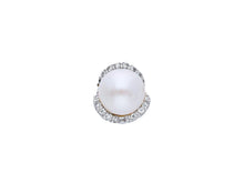 Charger l'image dans la galerie, 18k white gold pendant charm round freshwater white pearl 8 mm cubic zirconia.