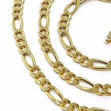 Charger l'image dans la galerie, 18k gold figaro gourmette rounded chain 4 mm width, 24", alternate 3+1 necklace.