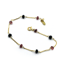 Load image into Gallery viewer, 18k yellow gold square rolo bracelet faceted purple tourmaline and black spinel.