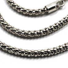 Cargar imagen en el visor de la galería, 18k white gold basket rounded 2.8mm tube basket popcorn chain necklace, 16".
