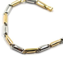 Cargar imagen en el visor de la galería, 18k white yellow gold kids bracelet rounded alternate tube links, 16.5 cm, 6.5".