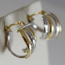 Load image into Gallery viewer, 18K YELLOW WHITE GOLD EARRINGS ALTERNATE WORKED HOOPS HOOP 13 MM MADE IN ITALY.