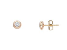 Charger l'image dans la galerie, 18K ROSE GOLD BEZEL EARRINGS CUBIC ZIRCONIA WITH FRAME SOLITAIRE DIAMETER 5mm.