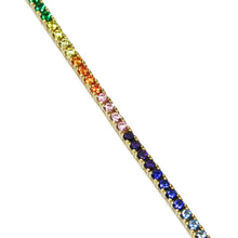Load image into Gallery viewer, SOLID 18K YELLOW GOLD TENNIS BRACELET, MULTI COLOR, RAINBOW CUBIC ZIRCONIA, 7".