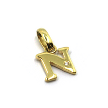 Load image into Gallery viewer, 18k yellow gold pendant charm small initial letter N, 10mm, 0.4", with diamond.