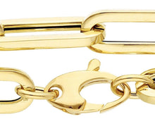 Cargar imagen en el visor de la galería, 18K YELLOW GOLD BRACELET SQUARED OVAL BIG PAPER CLIP 7x20mm ITALY MADE 7.9" 20cm.