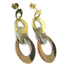 Load image into Gallery viewer, 18K YELLOW WHITE ROSE GOLD PENDANT EARRINGS ALTERNATE DROPS & OVALS 4.3cm, 1.7".